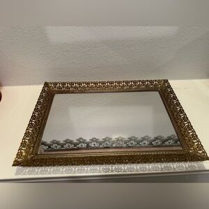 Vintage Ornate Ormolu Gold Filigree Mirrored Vanity Tray